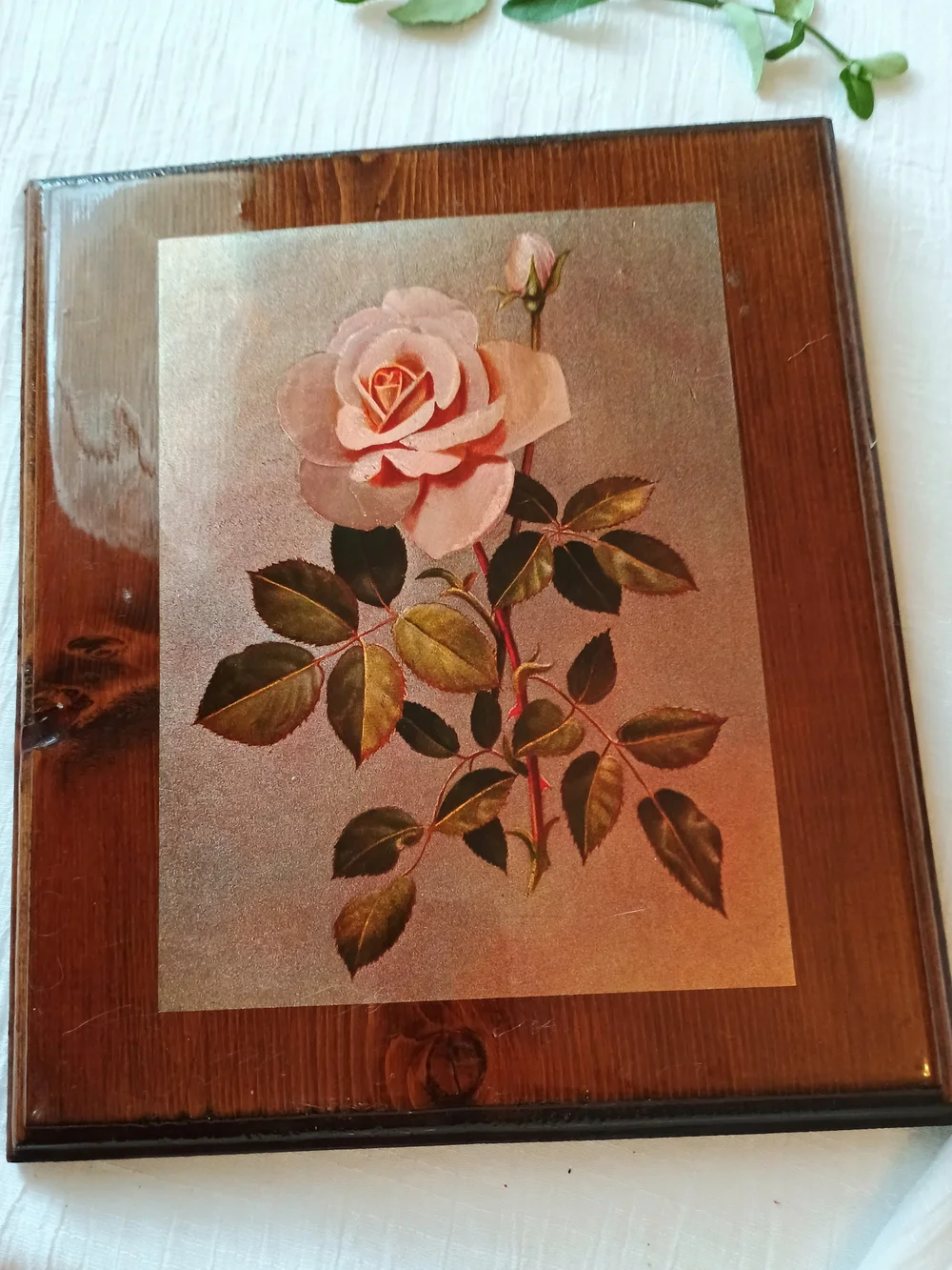 🤎 BOHEMIAN HOME 🤎 VTG Handmade Wood Decoupage Rose Wall Hanging , Rustic Decor